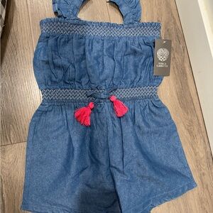 Vince Camuto Kids Denim Blue Romper with Pink Tassels